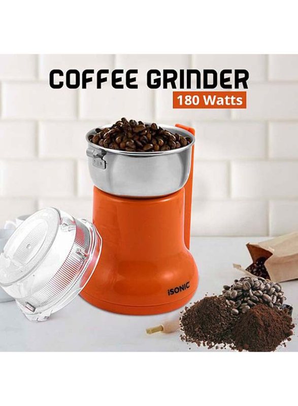 iSonic 200ml Food Coffee/Spices Grinder, 180W, IG 787, Polished Orange/Silver