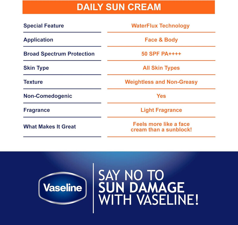 Vaseline Daily Sun Cream With SPF 50,Sun Protection Sunscreen with Vaseline Jelly 50ml