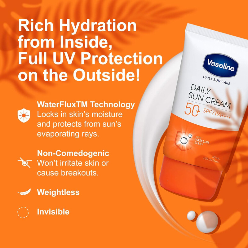 Vaseline Daily Sun Cream With SPF 50,Sun Protection Sunscreen with Vaseline Jelly 50ml