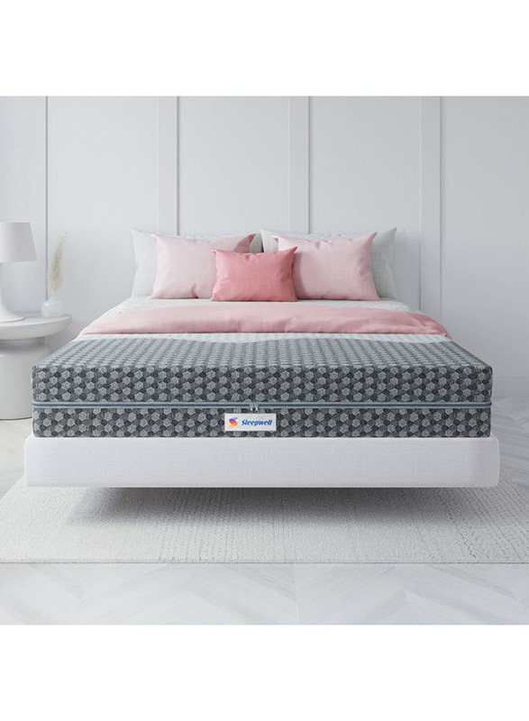 Sleepwell Ortho Pro Profiled Foam Impressions Memory Foam Mattress with Airvent Cool Gel Technology, Single/Twin, White/Grey