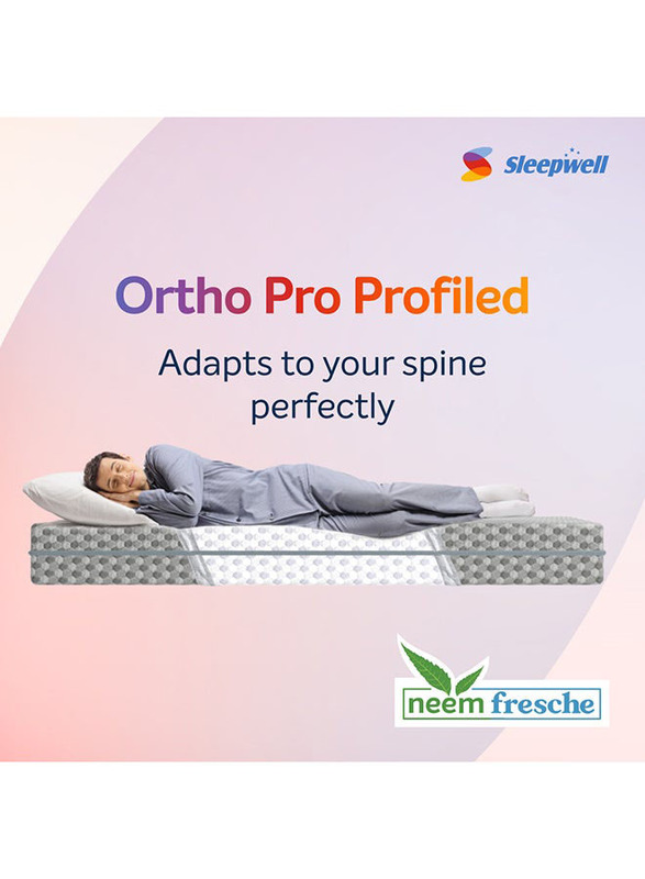 Sleepwell Ortho Pro Profiled Foam Impressions Memory Foam Mattress with Airvent Cool Gel Technology, Single/Twin, White/Grey
