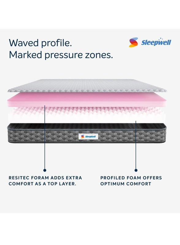 Sleepwell Stargold Profiled Resitec Anti Sag Tech Foam Mattress, Super King, Grey