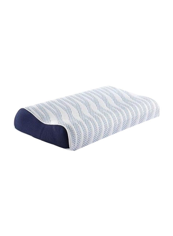 Sleepwell Knitted Fabric Elite Latex Plus Curve Pillow for Comfort & Support Pamper Your Head & Neck, Blue