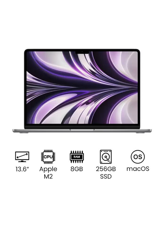 Apple MacBook Air Laptop, 13.6" FHD Retina Display, Apple M2 Chip Upto 8-Core CPU & 8-Core GPU, 256GB SSD, 8GB RAM, Integrated Graphics, EN KB, macOS, MLXW3, Space Grey, Int. Version