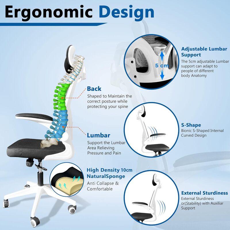 Empire Office Chair, Ergonomic Design with Back Support, for Office and Gaming, with Mesh breathable back, Headrest, and Armrest