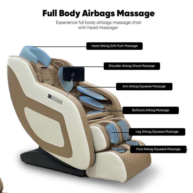 JC BUCKMAN IndulgeUs Full Body Massage Chair with 6 Auto Programs, full body airbags, 2 levels of Zero Gravity, Hip & Seat Massage and Bluetooth speakers with 2 Years Warranty