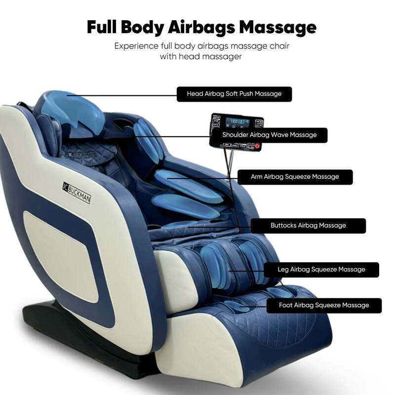 JC BUCKMAN IndulgeUs Full Body Massage Chair with 6 Auto Programs, full body airbags, 2 levels of Zero Gravity, Hip & Seat Massage and Bluetooth speakers with 2 Years Warranty