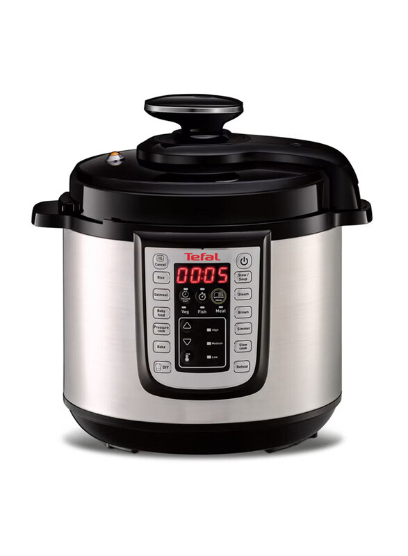 

Tefal 6L Fast & Delicious Multi Stainless Steel Electric Pressure Cooker, 1200W, CY505E, Silver/Black