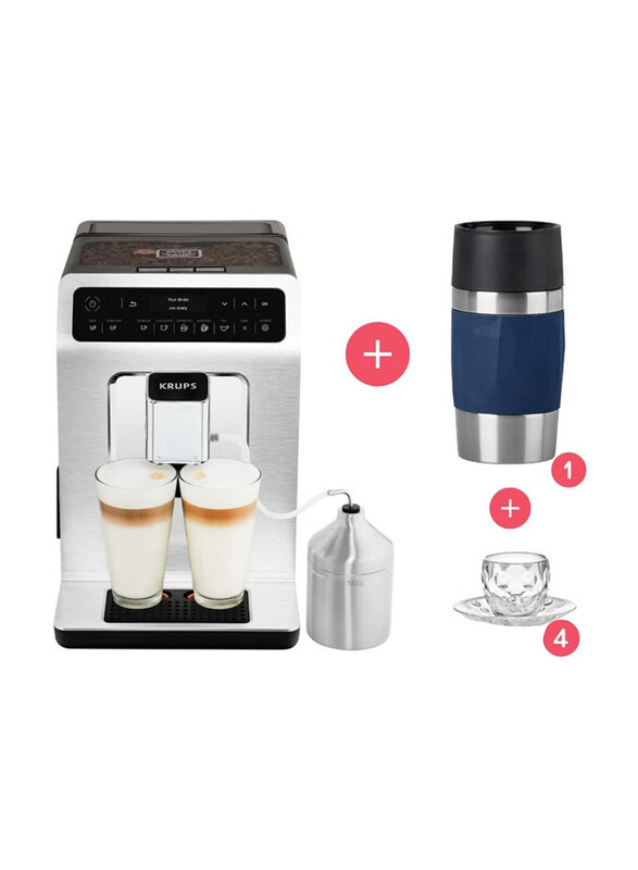 

Krups 2.3L Evidence Plus Stainless Steel Fully Automatic Coffee Machine + Emsa Travel Mug + 4 Pack Guzzini Espresso Cups, 1450W, EA8911/N2160800/1105,