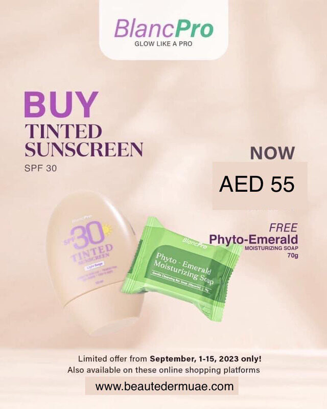 

Beautederm Blanc Pro Tinted September Promo Sunscreen with Phyto-Emerald Soap, 2 Pieces