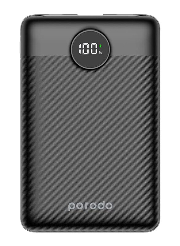 Porodo 10000mAh Super Slim Fast Charging Power Bank, PD-PBFCH006-BK, Black