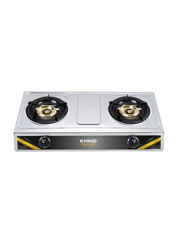 

Khind 2-Burner Stainless Steel Brass Gas Stove, GC72FBR, Silver/Black