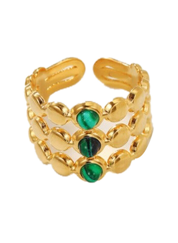 

Generic 18k Gold French Style Ring Natural Malachite Adjustable Size, Gold