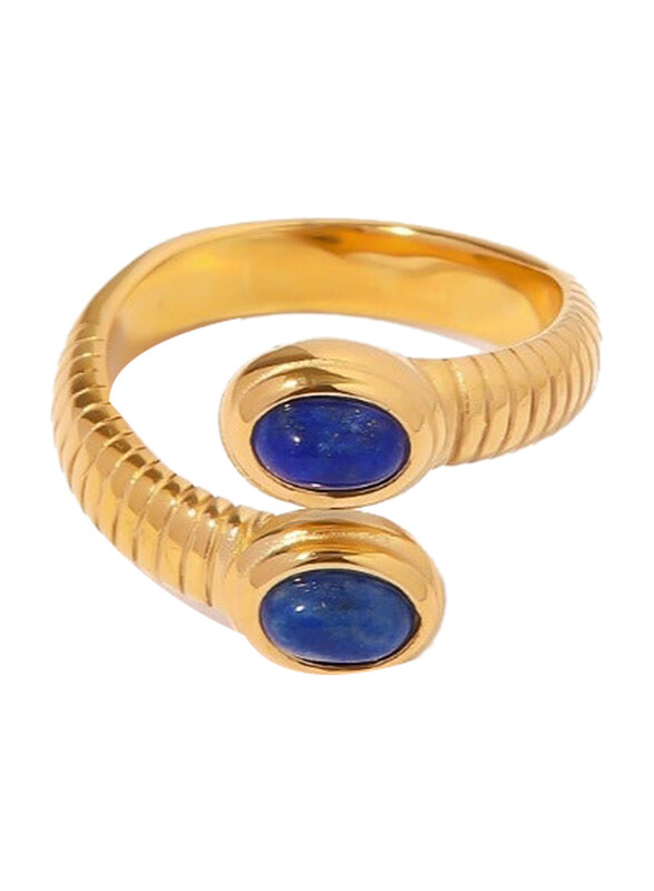 

Generic 18k Gold French Style Ring Natural Lapis Lazuli Adjustable Size, Gold