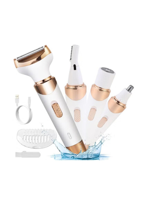 

Generic 4-in-1 Electric USB Rechargeable Cordless Electric Hair Epilator, White/Gold