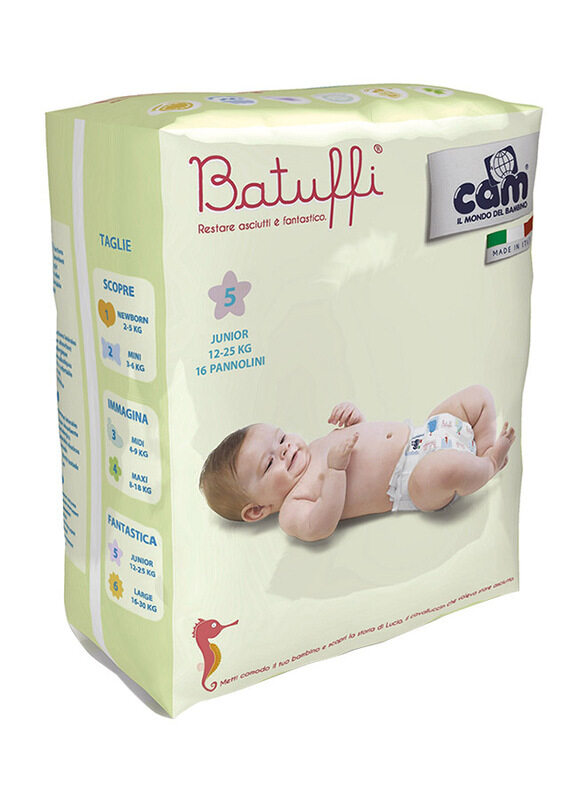 

Cam Batuffi Diapers, Size 5, Junior, 12-25 kg, 16 Count