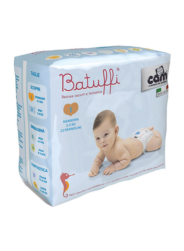 

Cam Batuffi Diapers, Size 1, Newborn, 2-5 kg, 22 Count