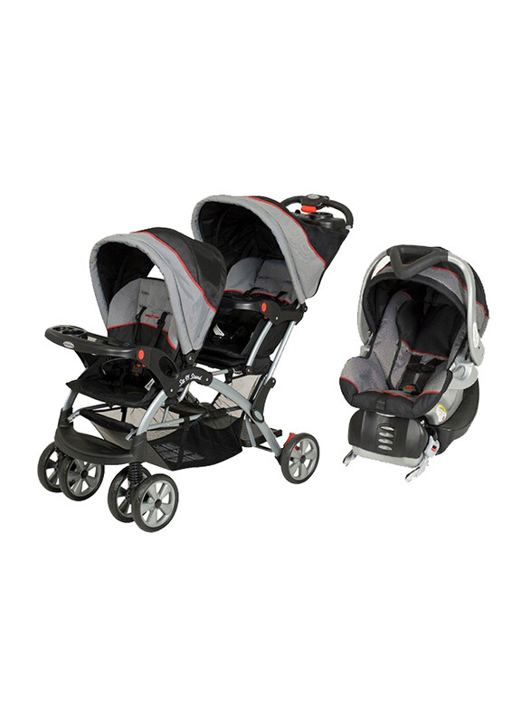 

Baby Trend Sit N Stand Double Stroller + Flex-Loc Infant Car Seat Set, Millenium, Black/Grey/Red
