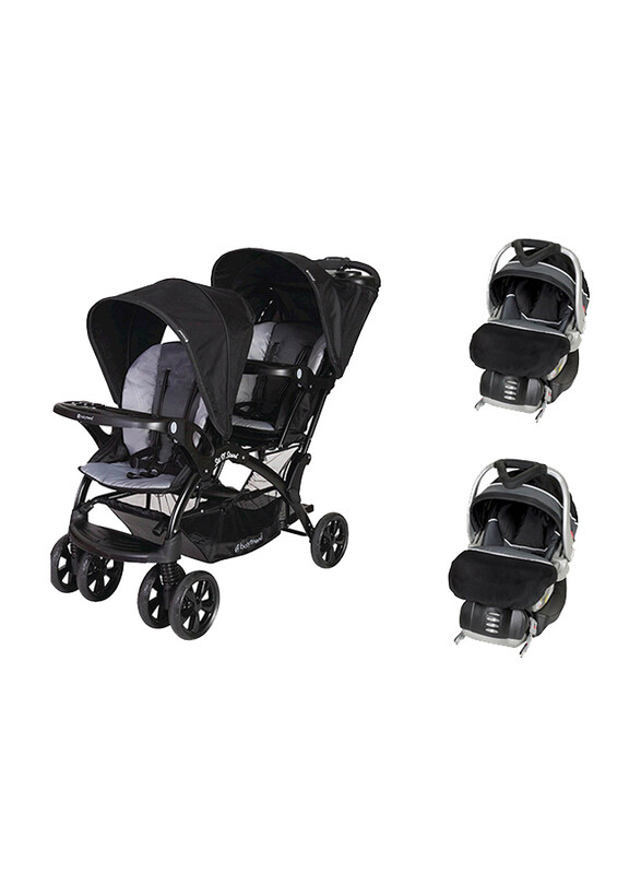 

Baby Trend Sit N Stand Double Stroller + 2-Piece Flex-Loc Infant Car Seat Set, Moonstruck/Onyx, Black/Grey