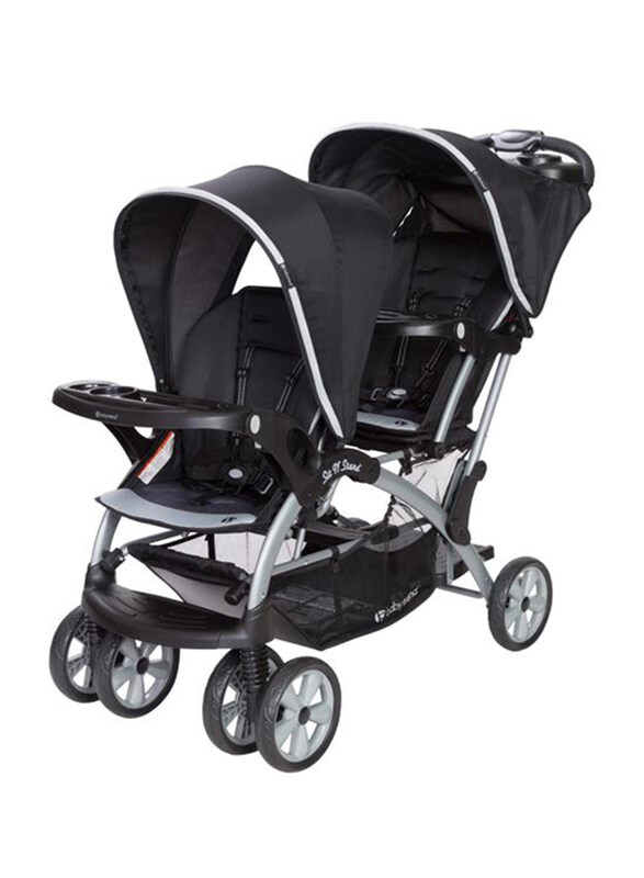 

Baby Trend Sit N Stand Double Baby Stroller, Optic Grey, Black