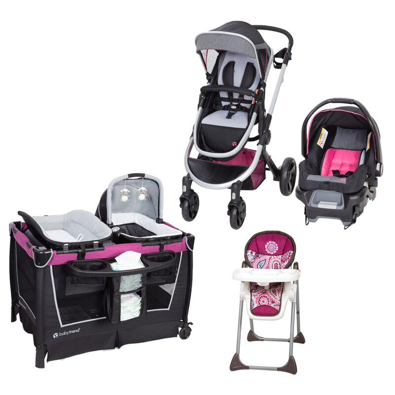 

Baby Trend Espy 35 Travel System + Sit Right High Chair Paisley + Retreat Nursery Center Set, Multicolour