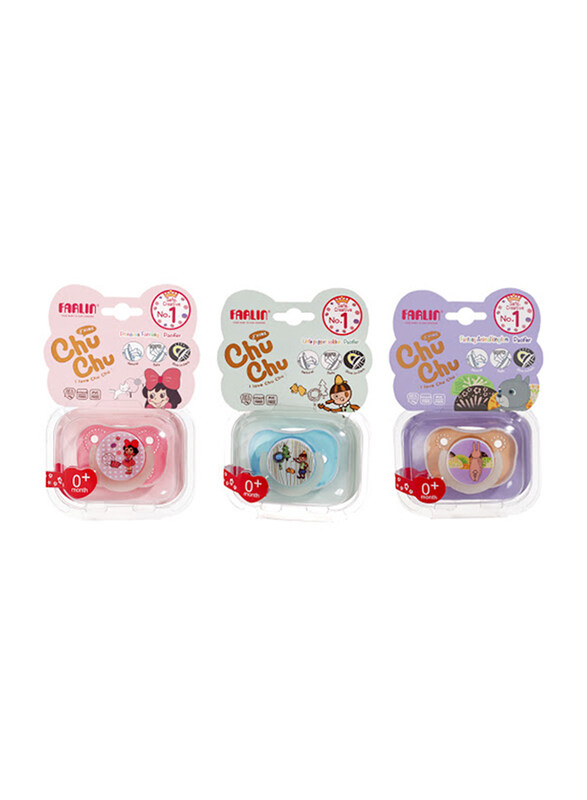 

Farlin 3-Pieces Chu Chu Pacifier, 6+ Months, Purple/Blue/Pink
