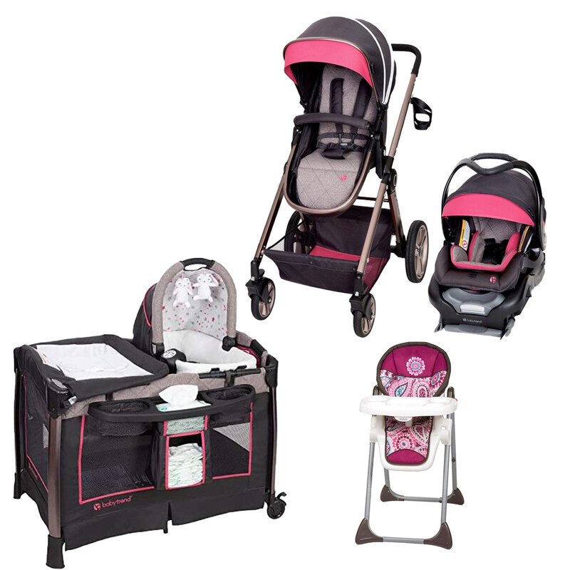 

Baby Trend GoLite Snap Fit Sprout + Sit Right High Chair Paisley + GoLite ELX Nursery Center Stardust Rose Set, Multicolour