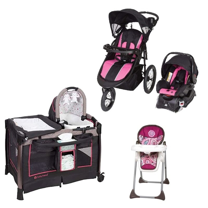 

Baby Trend Cityscape Jogger Travel System Rose + Sit Right High Chair Paisley + GoLite ELX Nursery Center Stardust Rose Set, Multicolour