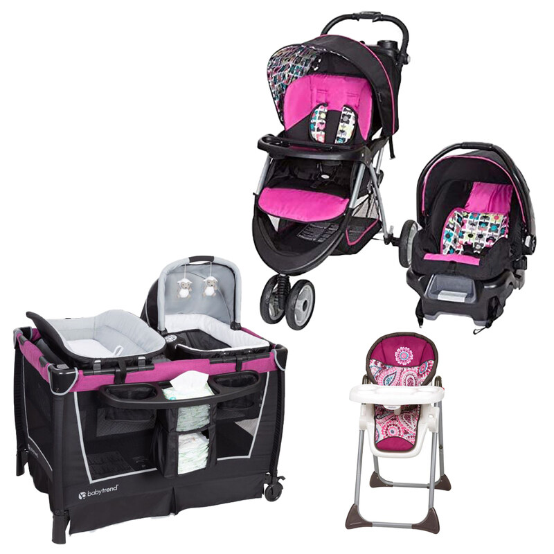 

Baby Trend EZ Ride5 Travel System Bloom + Sit Right High Chair Paisley + Retreat Nursery Center Set, Multicolour