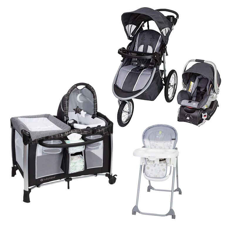 

Baby Trend Cityscape Jogger Travel System Moonstone + GoLite ELX Nursery Center + Hi-Lite High Chair Set, Multicolour