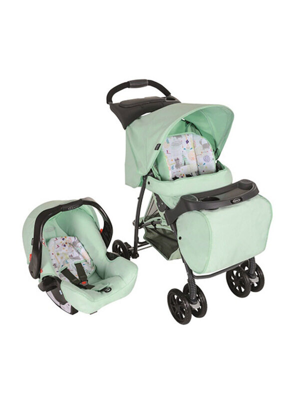 

Graco Mirage Plus Travel System with Parent Tray Aztec Car Seat & Baby Stroller Set, Light Green