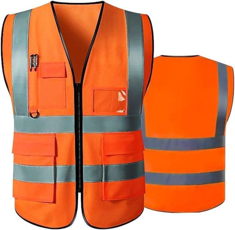 Pack of 6 High Visibility Multi-Pocket Vest - Ultimate Safety in Bright Orange