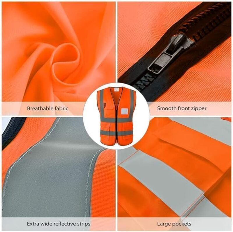 Pack of 6 High Visibility Multi-Pocket Vest - Ultimate Safety in Bright Orange