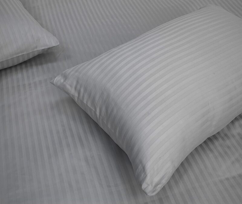 3-Piece Bed Sheet Set Striped Duvet Cover Set, Fitted bed sheet with 2 pillow cases Grey Single