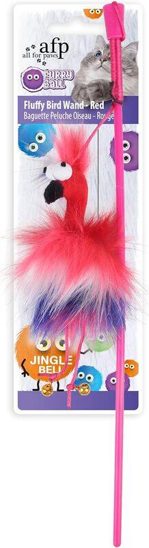 

All For Paws Furry Ball Fluffy Bird Wand Red