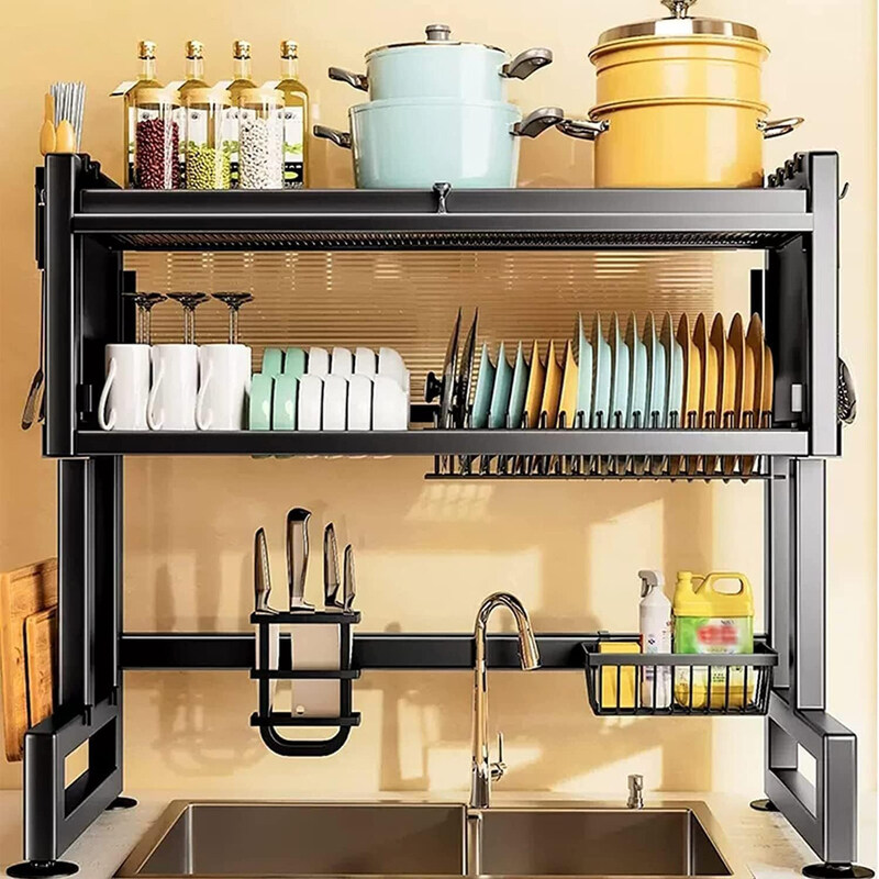 

ZeeSquare 2-Tier Kitchen Dish Drying Rack Stand with Utensil Holder, Black