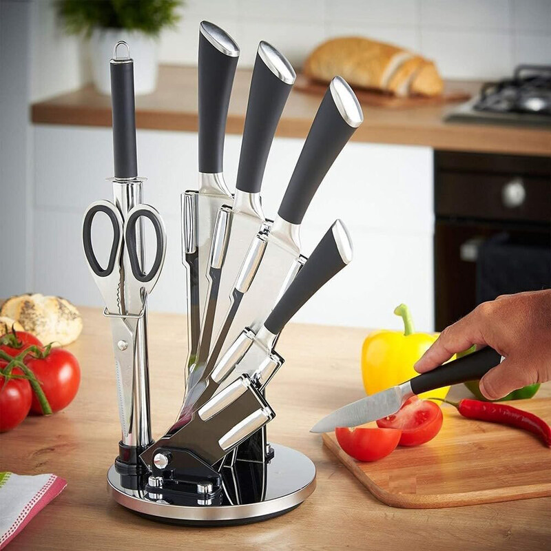 

ZeeSquare 8-Piece Stainless Steel Professional Kitchen Chef Knife Block Sets with Knife Sharpener, Silver/Black