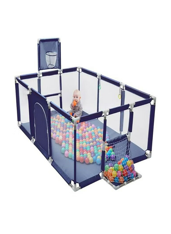 

Zeesquare Playpen Extra Large Game Fence Foldable Safely Play Yard with Basketball Net & Pit Set, Blue