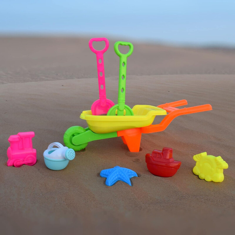 

ZeeSquare Garden/Beach Toys Building Tool Kit Set with Shovel/Trolley/Sandbox/Wheelbarrow/Water Can/Sand Toys/Sand Castle, 7 Pieces