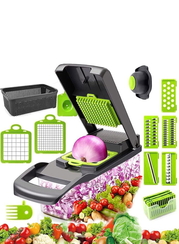 

ZeeSquare 13-in-1 Multifunctional Vegetable Food Chopper, Dicer Veggie Chopper with 8 Blades, Black/Green