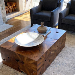 Ligna Furniture Teak Slice Coffee Rectangle Table, Light Brown