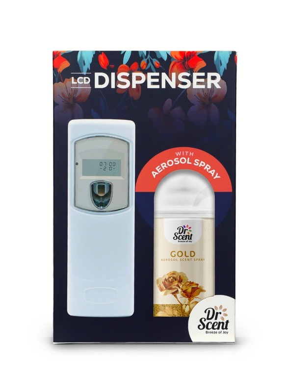 Dr Scent Breeze of Joy, Combo , Automatic Air Freshener Spray Dispenser LCD with 300 ml Aerosol Spray Refill , Long-Lasting Fragrance for Home & Office. (Gold)