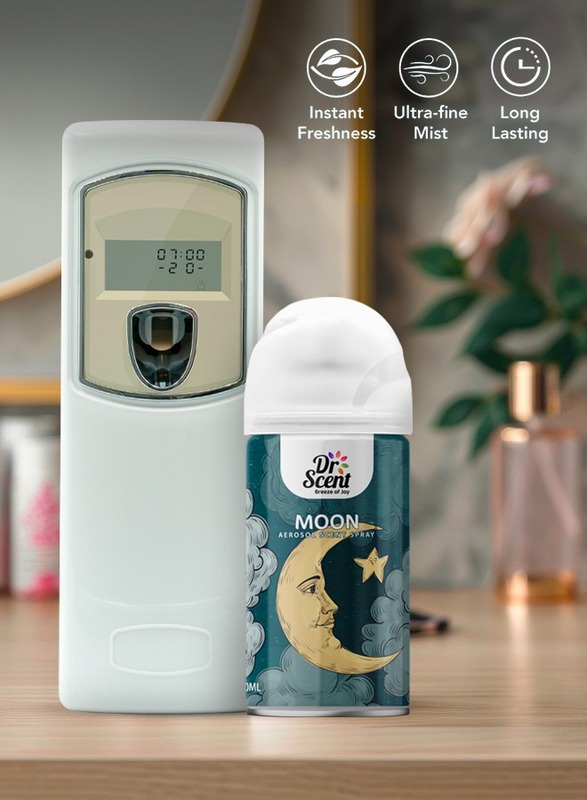 Dr Scent Breeze of Joy, Combo , Automatic Air Freshener Spray Dispenser LCD with 300 ml Aerosol Spray Refill , Long-Lasting Fragrance for Home & Office. (Moon)