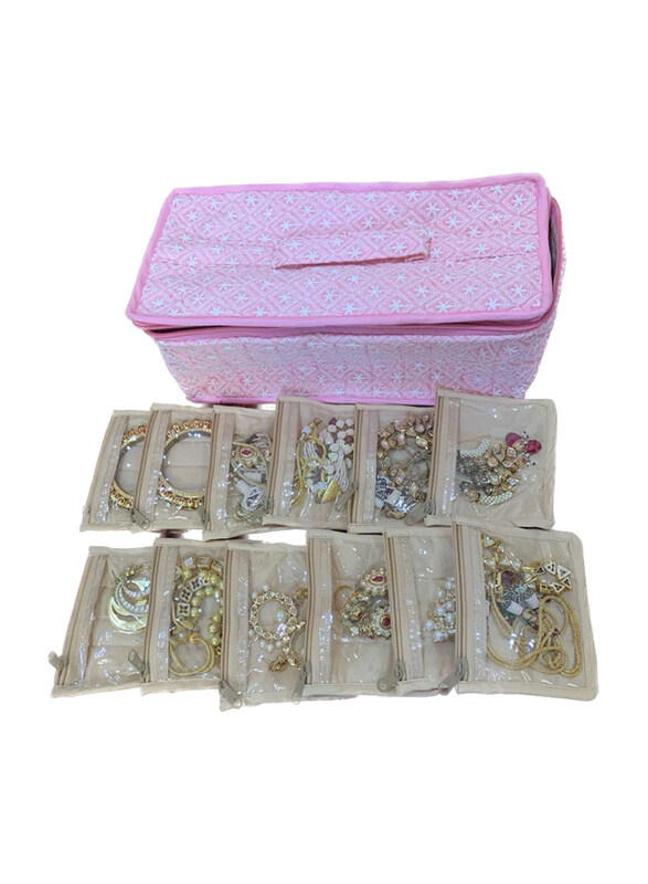 

Generic Travelling Cotton Jewellery Box with 12 Detachable Pouches for Closet Storage Multicolour