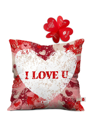 Indigifts I Love You Quote Valentine Gift Cushion Cover with Filler, Red