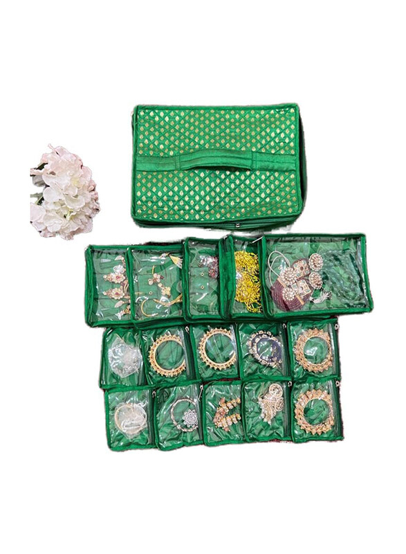 

Generic Brocade Travelling Jewellery kit for Heavy Jewelleries, Green