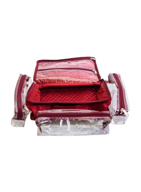 

Generic Clear Satin Cosmetic Bag with 3 Pouches, Lightweight Travel Toiletry Organizer, Cherry Red