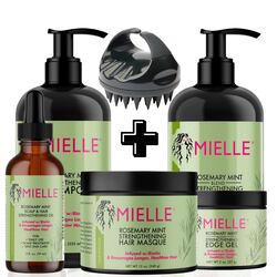 Mielle Organics Rosemary Mint Strengthening Full Set - Shampoo, Conditioner, Hair Mask, Hair Edge Gel, Rosemary Hair Oil, and Scrubber - for Hair Growth - Infused with Biotin, Strengthens Weak Hair.