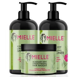 Mielle Organics Rosemary Mint Strengthening Set - Shampoo, Conditioner, Hair Mask - Infused with Biotin, Cleanses and Helps Strengthen Weak and Brittle Hair 355 ml / 12 Oz