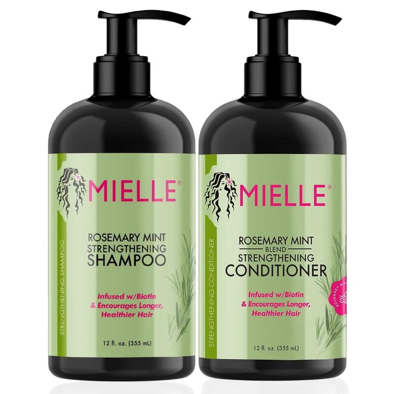 Mielle Organics Rosemary Mint Strengthening Set - Shampoo and Conditioner - Infused with Biotin, Cleanses and Helps Strengthen Weak and Brittle Hair 355 ml / 12 Oz